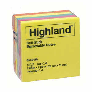Self-Stick Notes 5 Colour Brites 76x76mm 500 Sheet Pack